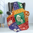 thumbnail image 4 of Fitness Soft Flannel Fleece Throw Blanket, Collage of Different Colorful Frames with Signs Vegetables Exercise, Cozy Plush for Indoor and Outdoor Use, 50" x 70", Multicolor, by Ambesonne, 4 of 5