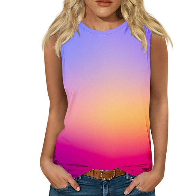 Snorda Blouses Sans Manches Mode Imprimée Confortable Respirant Col en V pour Femmes Grande Taille Tank Tops S-4TG