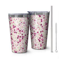 16oz Tumblers Pioneer Flower Floral Print Pattern Stainless Steel Vacuum Insulated Double Wall Travel Tumbler Cups Mug with Lid and Straw,Cleaning Brush for Coffee,Tea