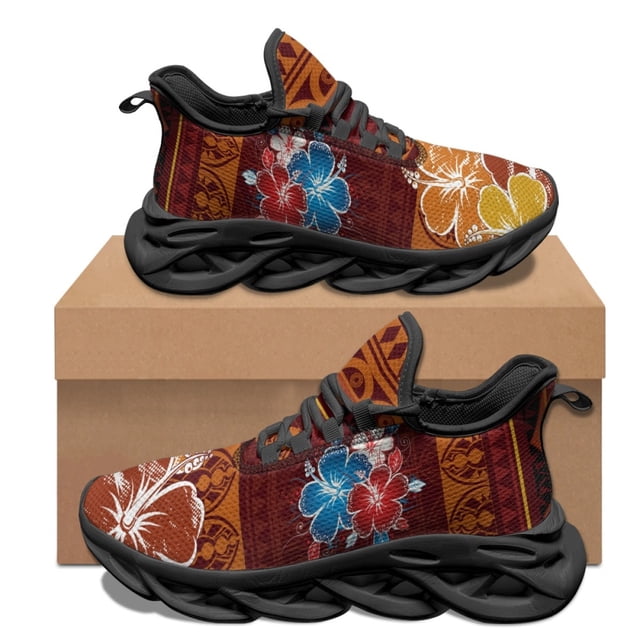 Zapatillas de baloncesto ligeras y cómodas con cordones y diseño de hibisco hawaiano, con amortiguación de impactos, para adultos, informales, para caminar, de verano