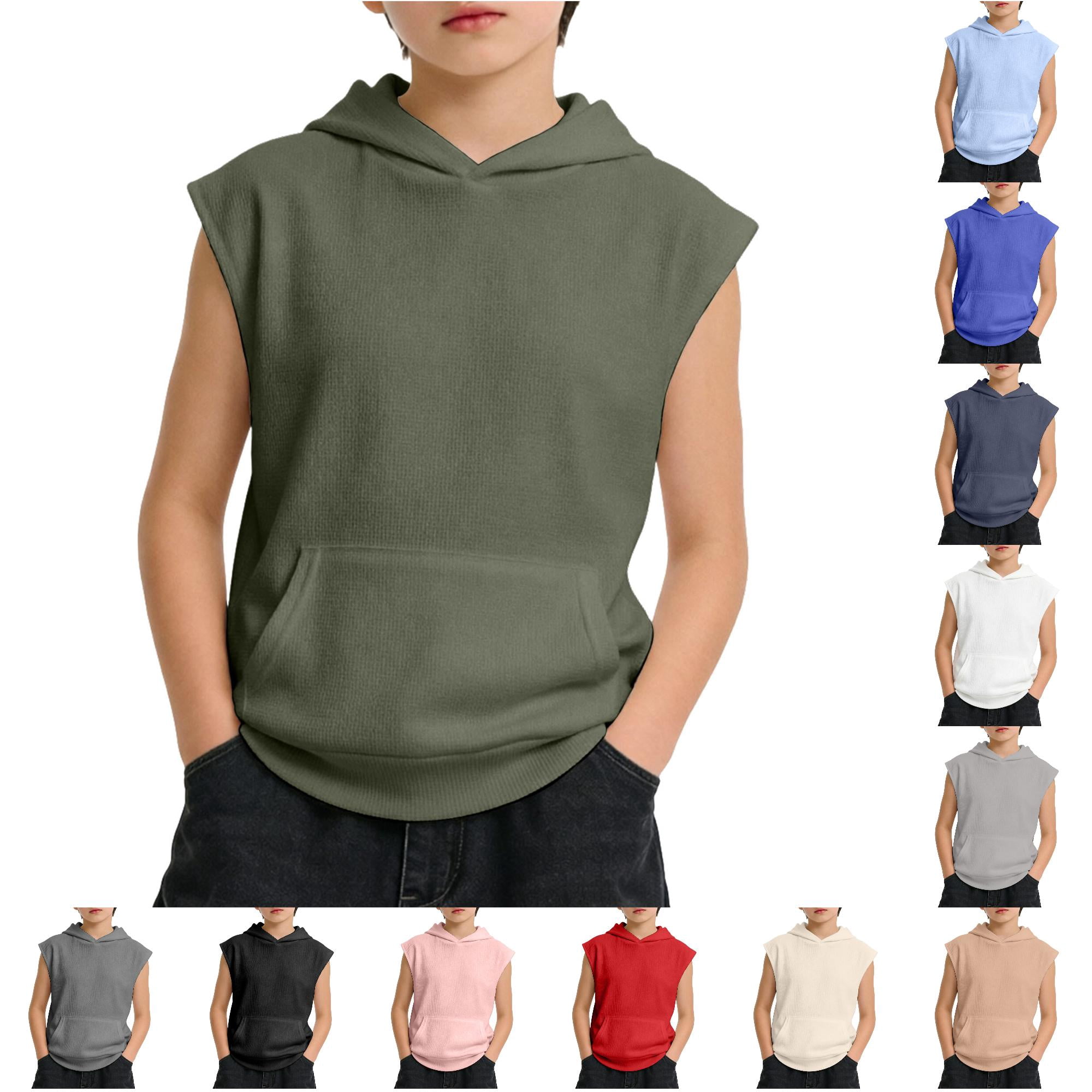 NinXxx Boys Tank Tops Undershirt Hoodie Sleeveless Athletic Muscle Tee Army Green 3-4 Years