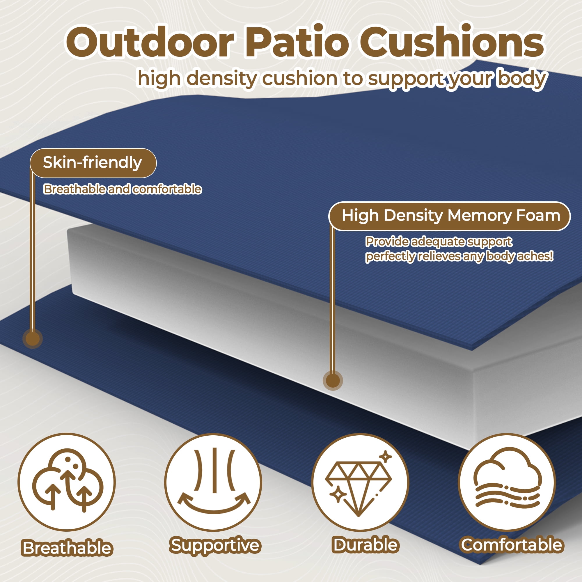 Unikome Waterproof Outdoor Patio Chair Cushions, 17 x 16 in Rounded Square Garden Seat Pads, Navy Blue, Set of 4