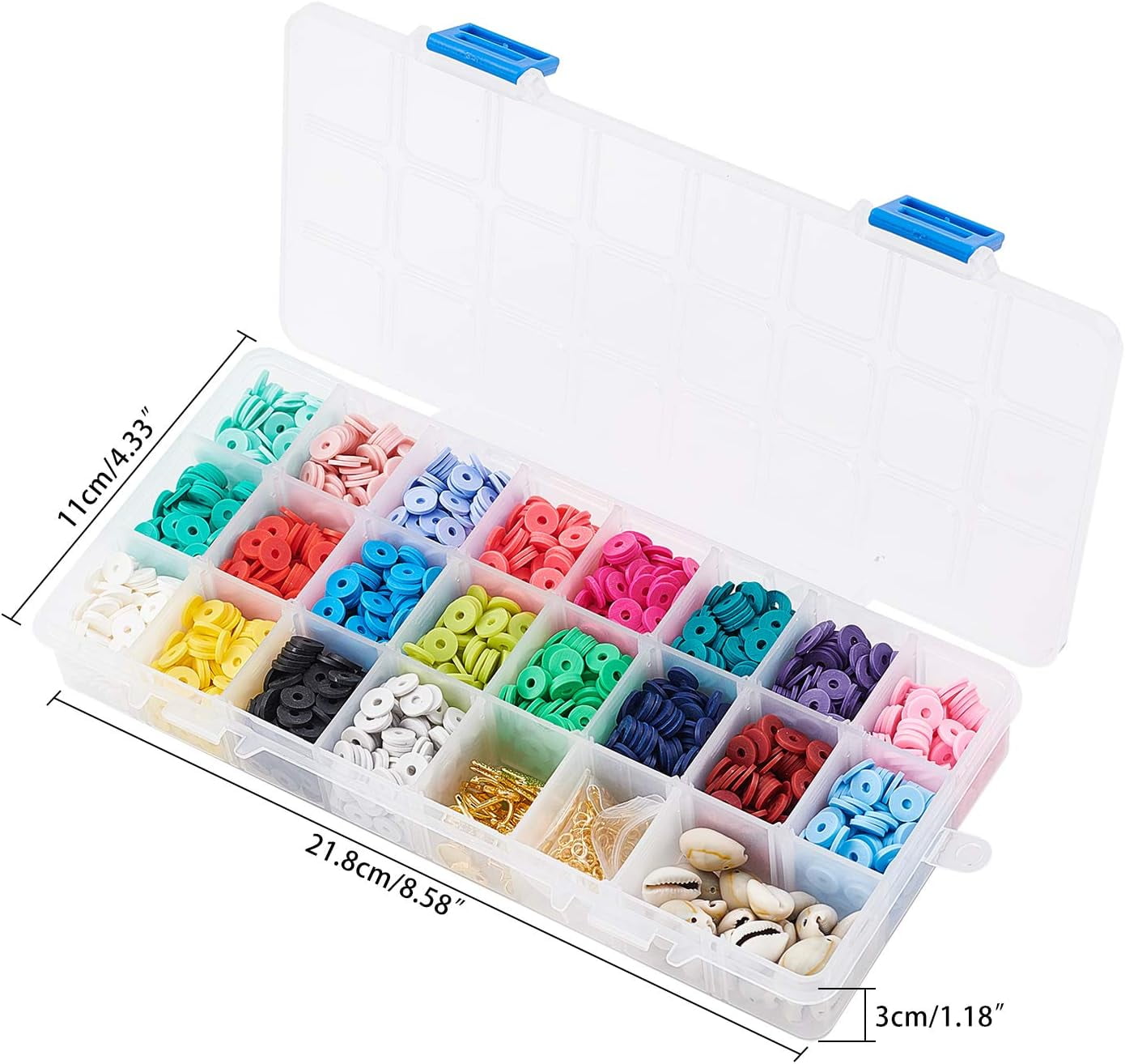 Handmade Polymer Clay Beads 4000 Pcs 20 Colors Flat Round Spacer Beads with Alloy Pendants and Cowrie Shell Beads for DIY Jewelry Necklace Bracelet Earring Craft Making