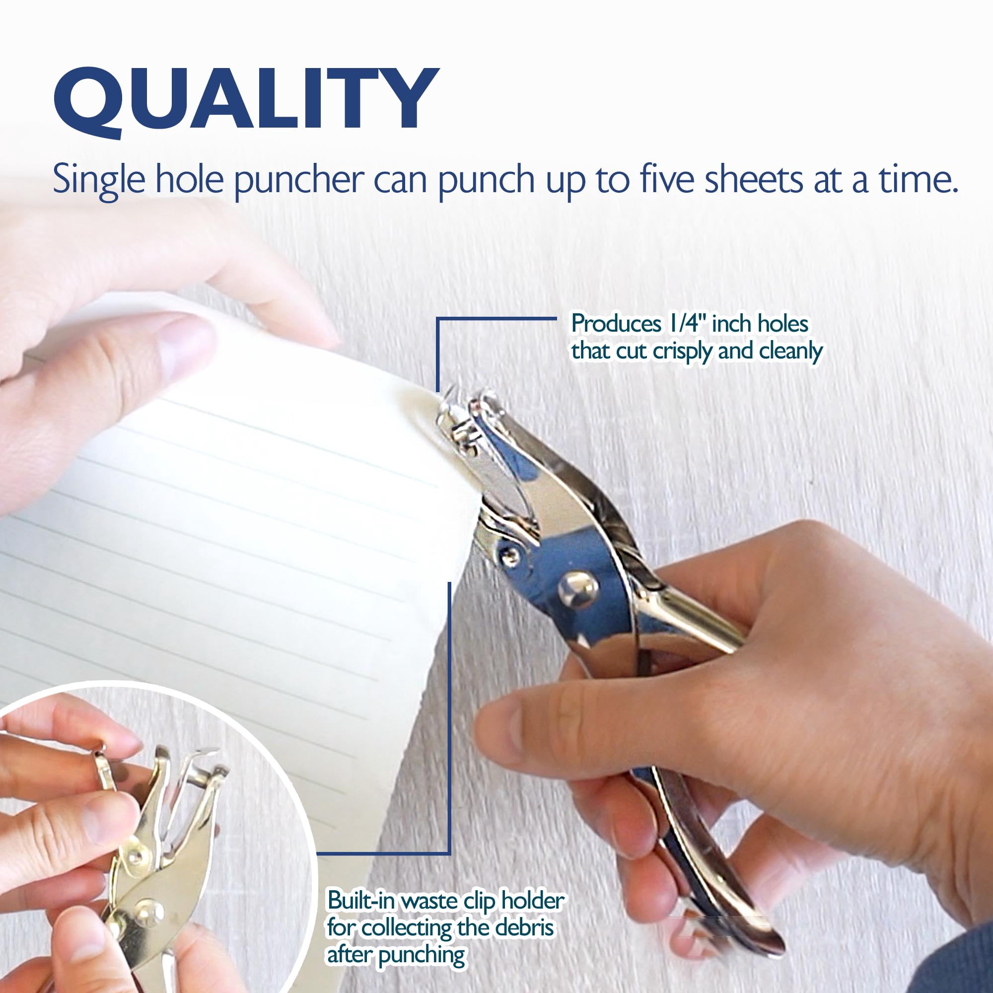 BAZIC Paper Punch 3 Hole 1/4" w/ Chip Tray Holder Paper Puncher, 24-Pack