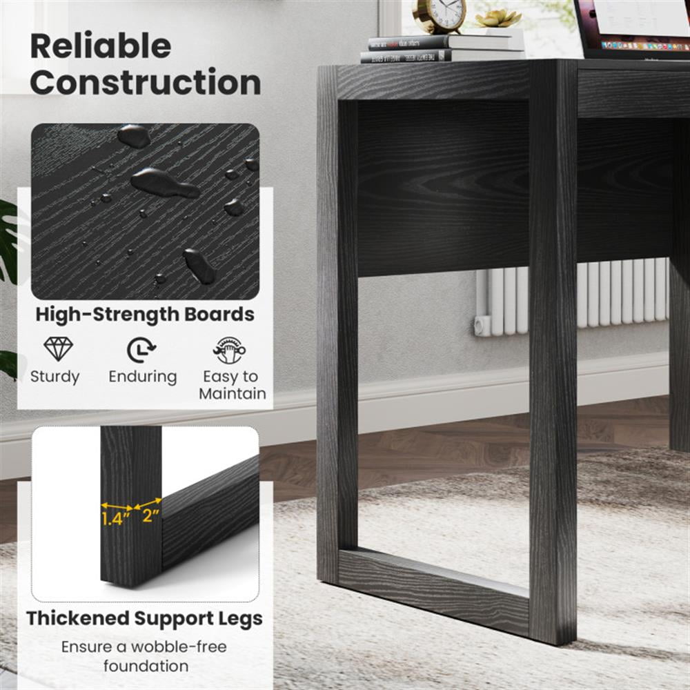 Demi Bonn Modern Computer Desk Workstation with Cabinet and Drawer, Small Home Office Desk Study Writing Table, Black