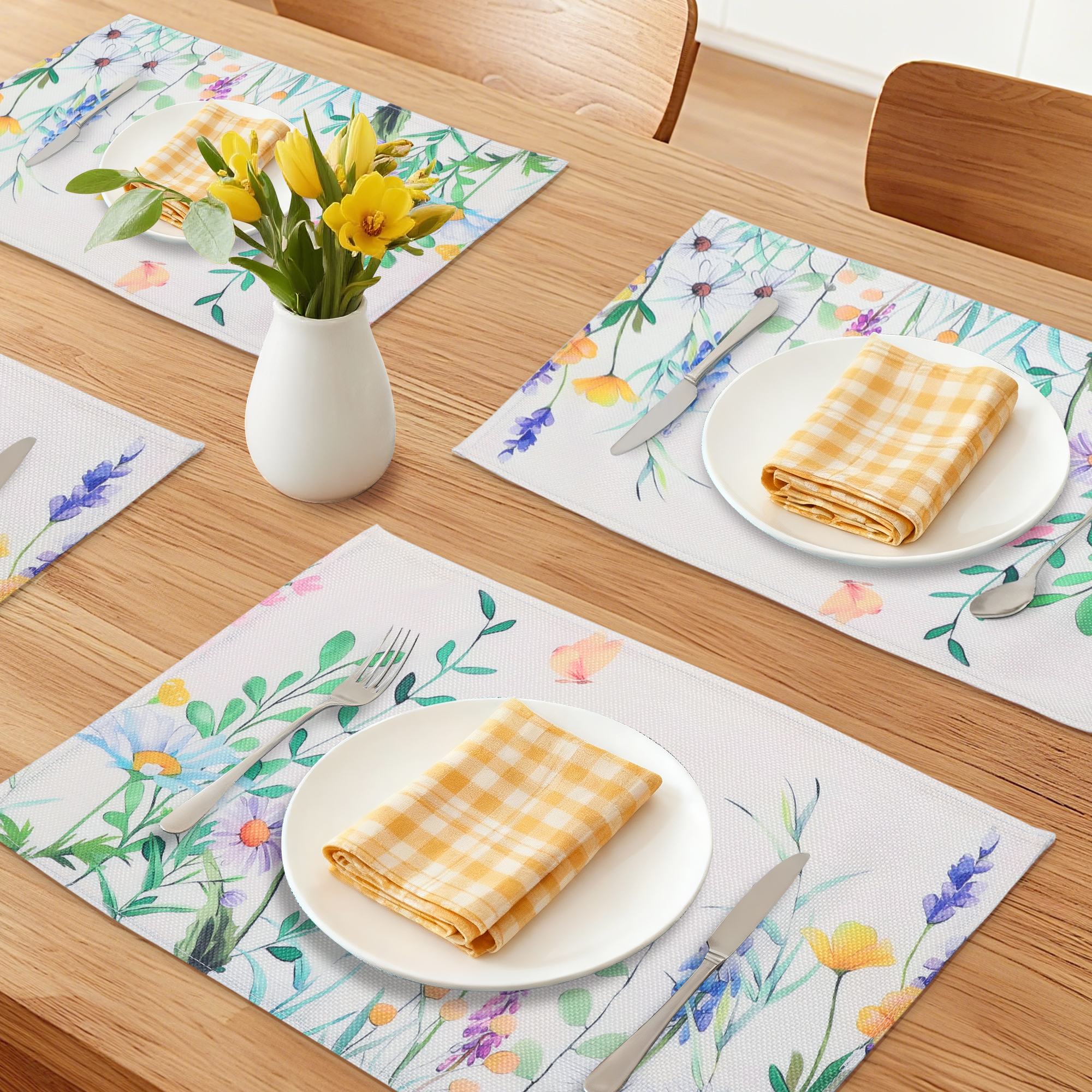 Unique Bargains Farmhouse Placemats Set of 6 Linen Placemats for Dining Table Floral