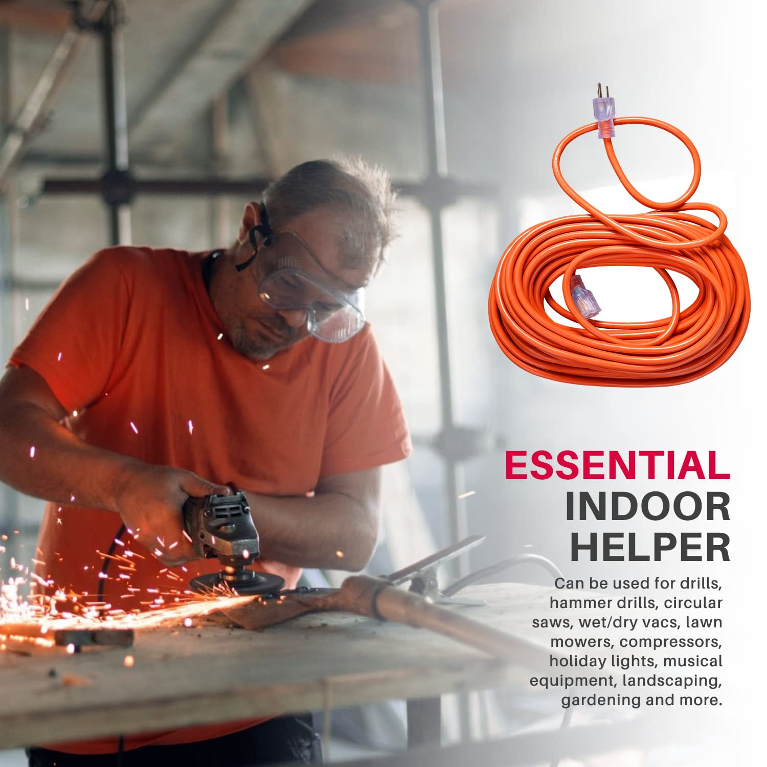 200ft Outdoor/Indoor Extension Cord 14/3 Gauge Heavy Duty 3 Prong SJTW, Waterproof, Flexible Cold-Resistant Long Power Cord,125 Amp 875W, Orange by LifeSupplyUSA