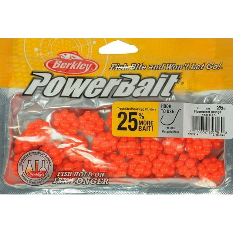 Berkley PowerBait Trout/Steelhead Egg Clusters Fishing Bait, Fluorescent  Orange 