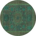 thumbnail image 1 of Ahgly Company Machine Washable Indoor Round Abstract Turquoise Blue Modern Area Rugs, 7' Round, 1 of 4