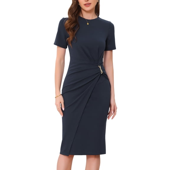 DARING DIVA Women's Short Sleeve Crew Neck Bodycon Sheath Midi Dress XS Royal Blue