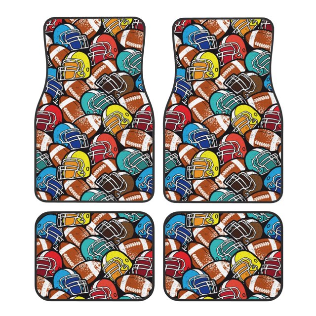 Fotbe American Football Juego de 4 Tapetes para Auto con Estampado – Alfombrillas de Goma Reforzada, Diseño Antideslizante, Protección para Todo el Año – Vehículos, Autos, Camionetas y SUVs