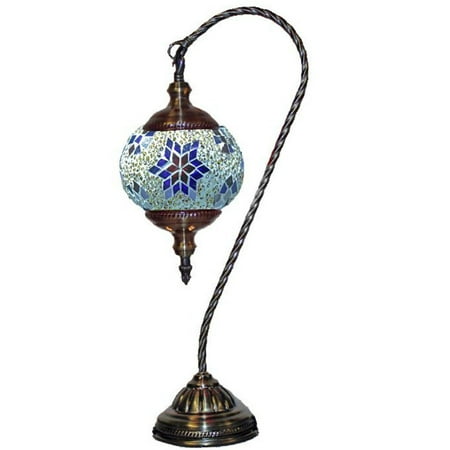 David Contemporary Table Lamp - Silver Fever Handcrafted Mosaic Turkish Lamp -Moroccan Glass - Table Desk Bedside Light- Bronze Base (Purple Star of David Lattern)