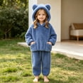 thumbnail image 7 of Toddler Boys Girls Flannel Hooded Loungewear Set, Warm Top & Pants Home Wear Blue 2 Years, 7 of 7