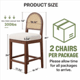 thumbnail image 2 of MOONMISS 26" Rattan Bar Stools Set of 2, Farmhouse Chenille Upholstered Counter Height Stools with Cane Woven Back for Kitchen Island, Walnut Brown, 2 of 6