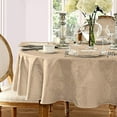 thumbnail image 2 of Newbridge Gold Beige Damask Barcelona Scroll 90 inch Round Fabric Holiday Dining Tablecloth, 2 of 4