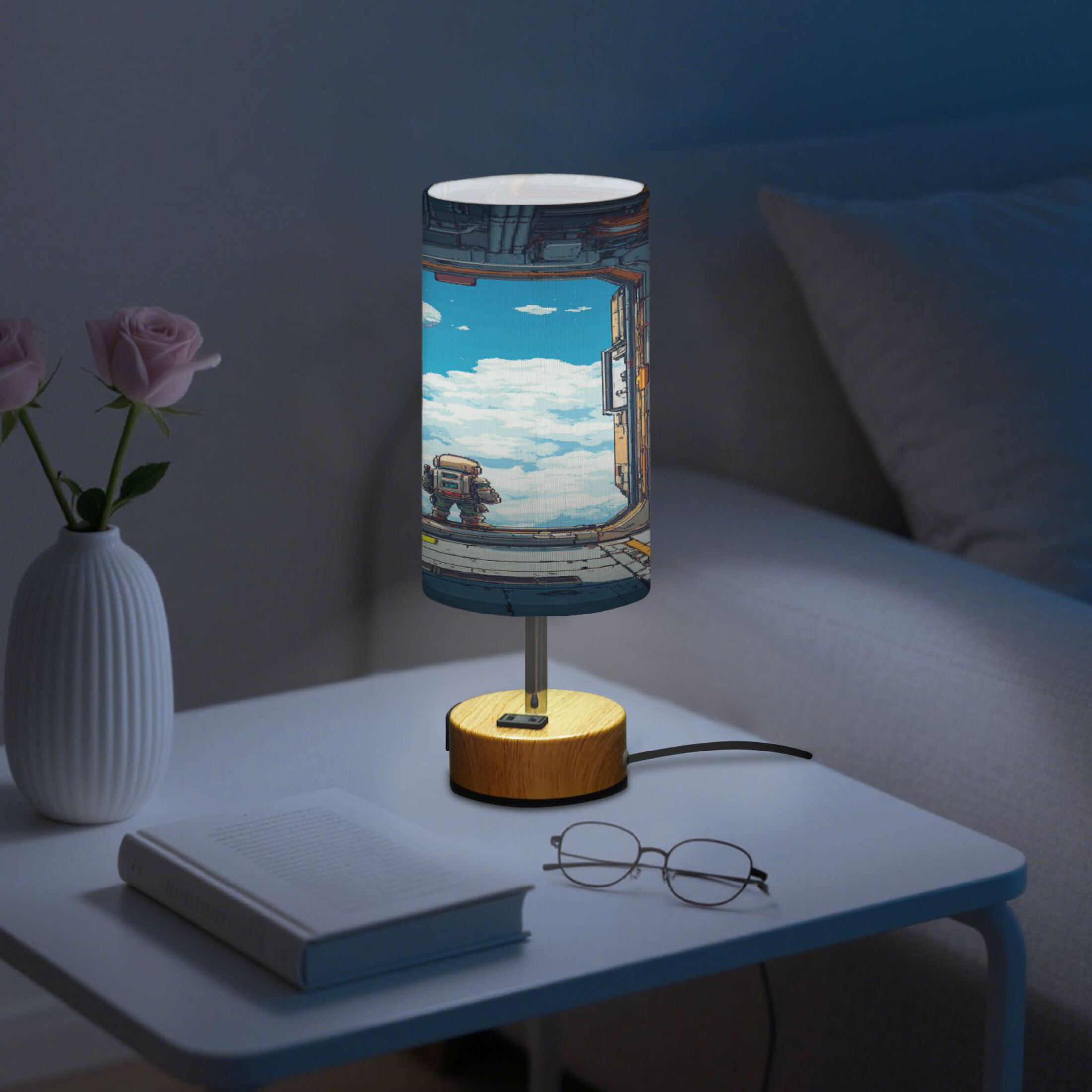 Touch-Control 3-Color Desk Lamp with Plug – Energy-Saving LED + 3 Simultaneous Charging Ports A Space Station