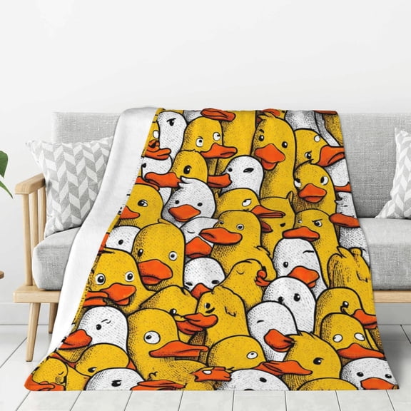 Funny Duck Doodle Pattern Blanket, Whimsical Cartoon Animal Art, Soft Flannel Fleece Throw for Couch Sofa, Pet-Friendly Home Decor 50x40