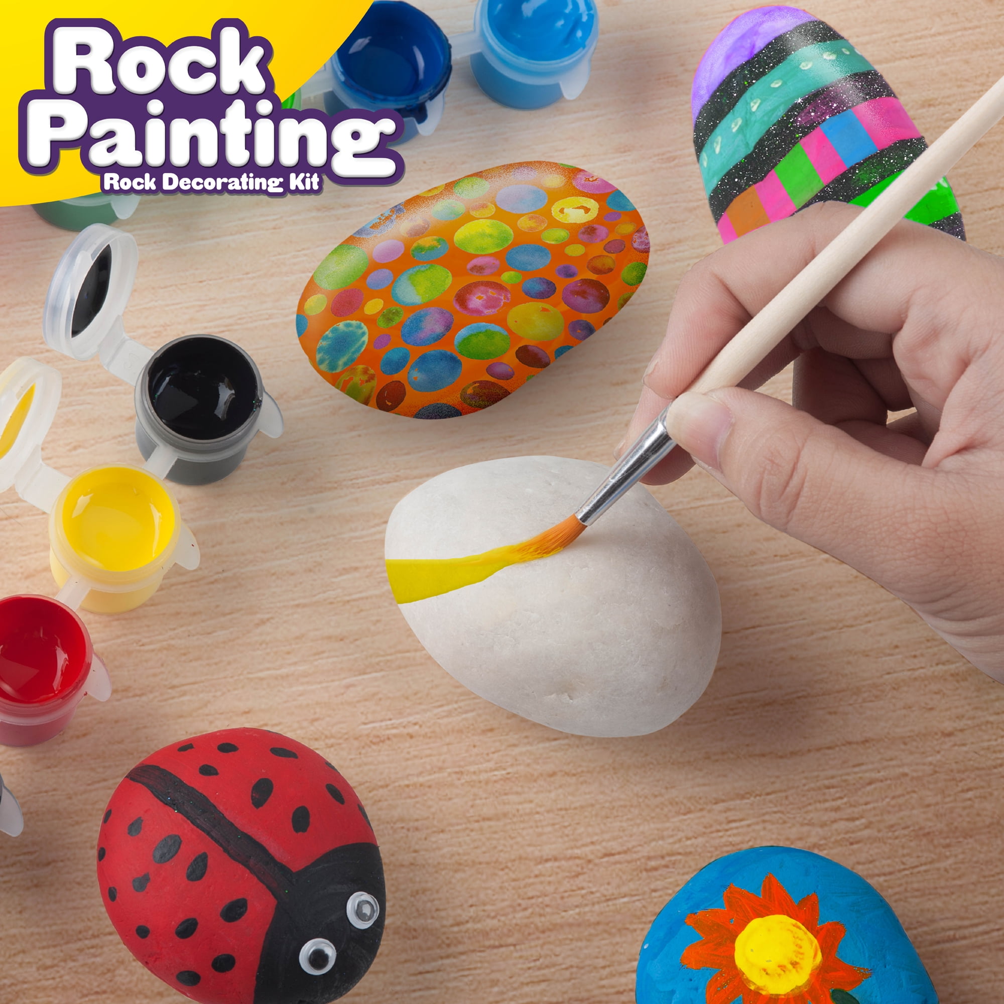 JOYEZA Deluxe Rock Painting Kit, Arts and Crafts for Girls Boys Age 6+, 12  Rocks Tween Gift Art Set, Waterproof Paints, Craft Kits Art Supplies, Kids