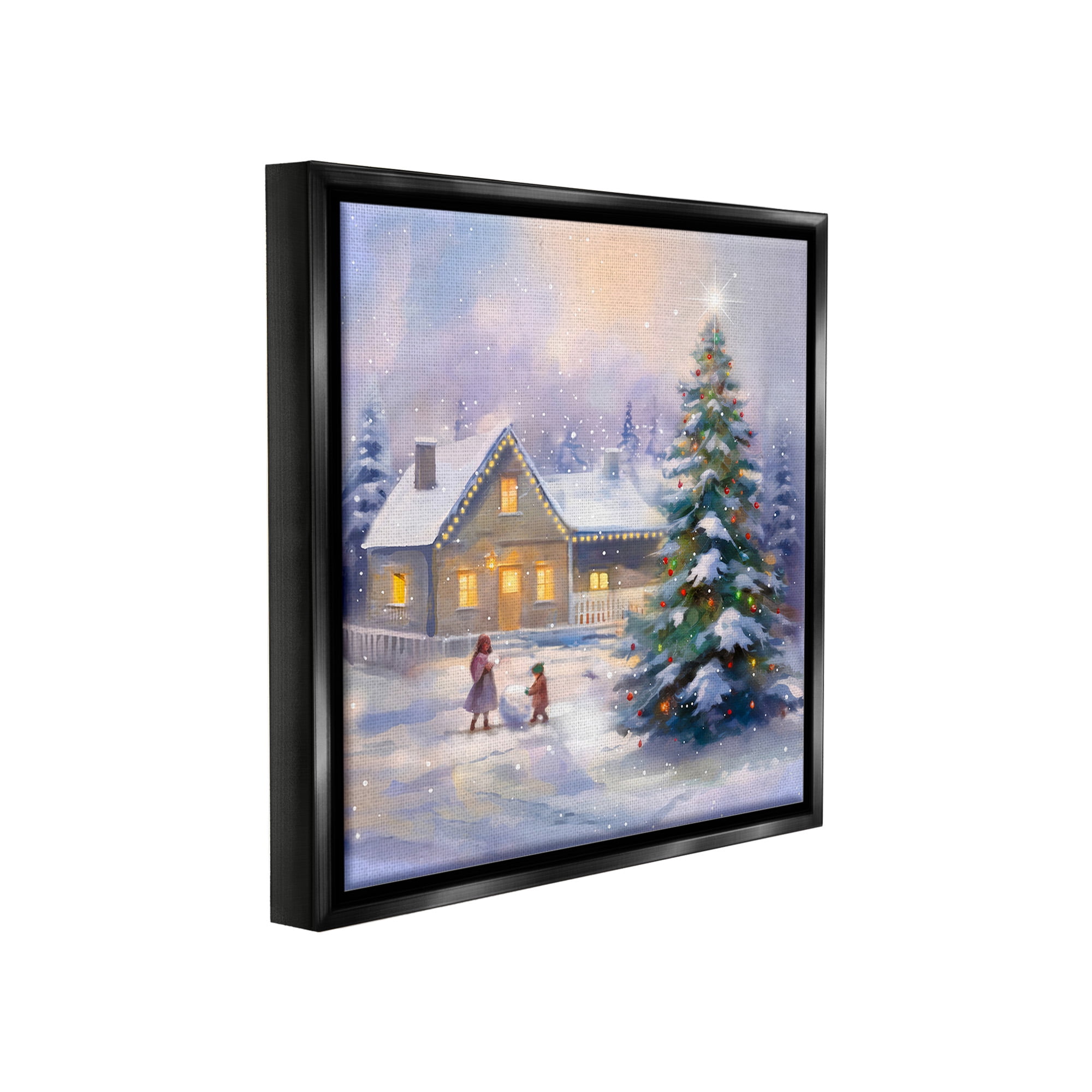 Stupell Industries Children Building Snowman Holiday Painting Black Floater Framed Canvas Art Print Wall Art, 18 x 18
