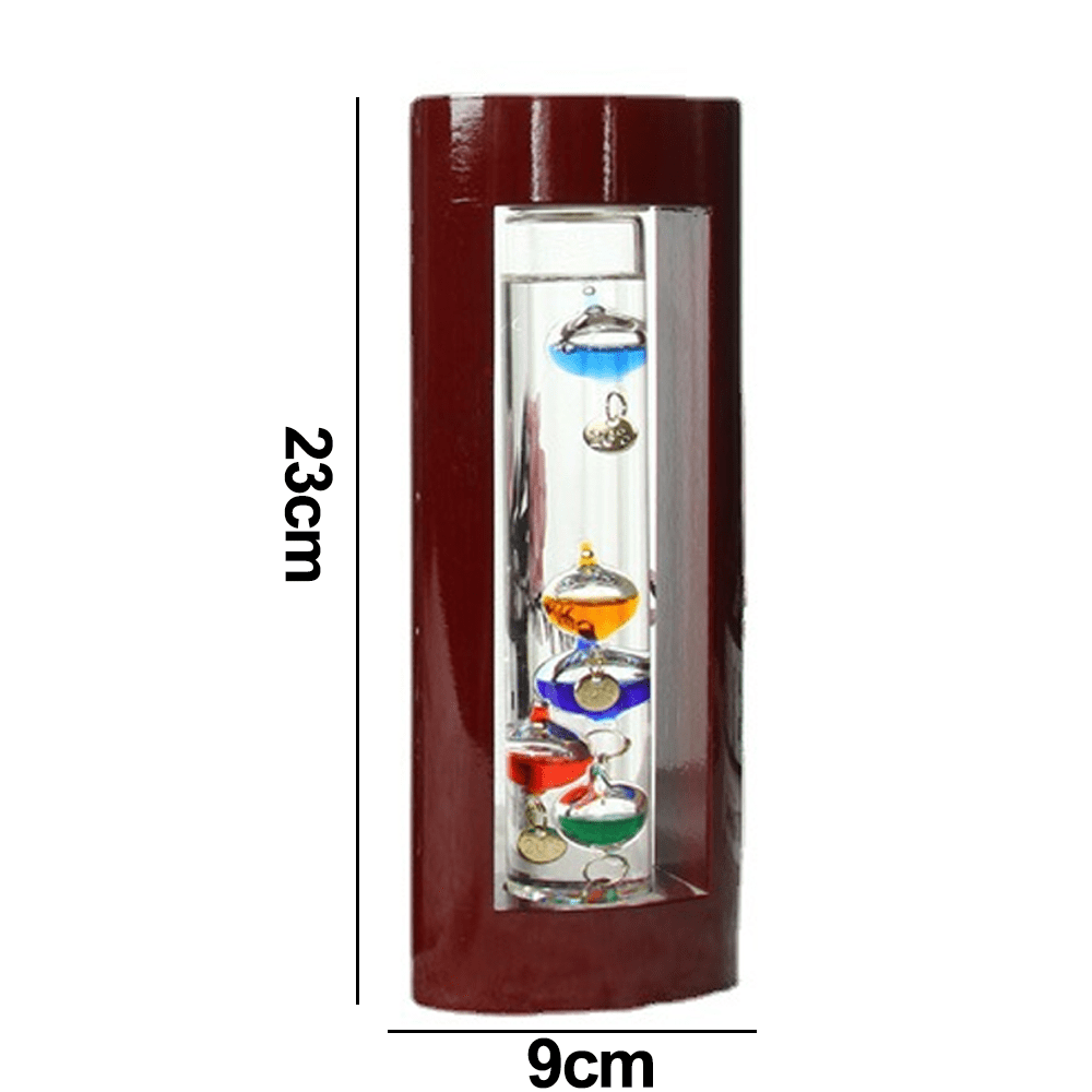 Galileo Glass Indoor Thermometer with Cherry Finish Wood Frame 11 Inch