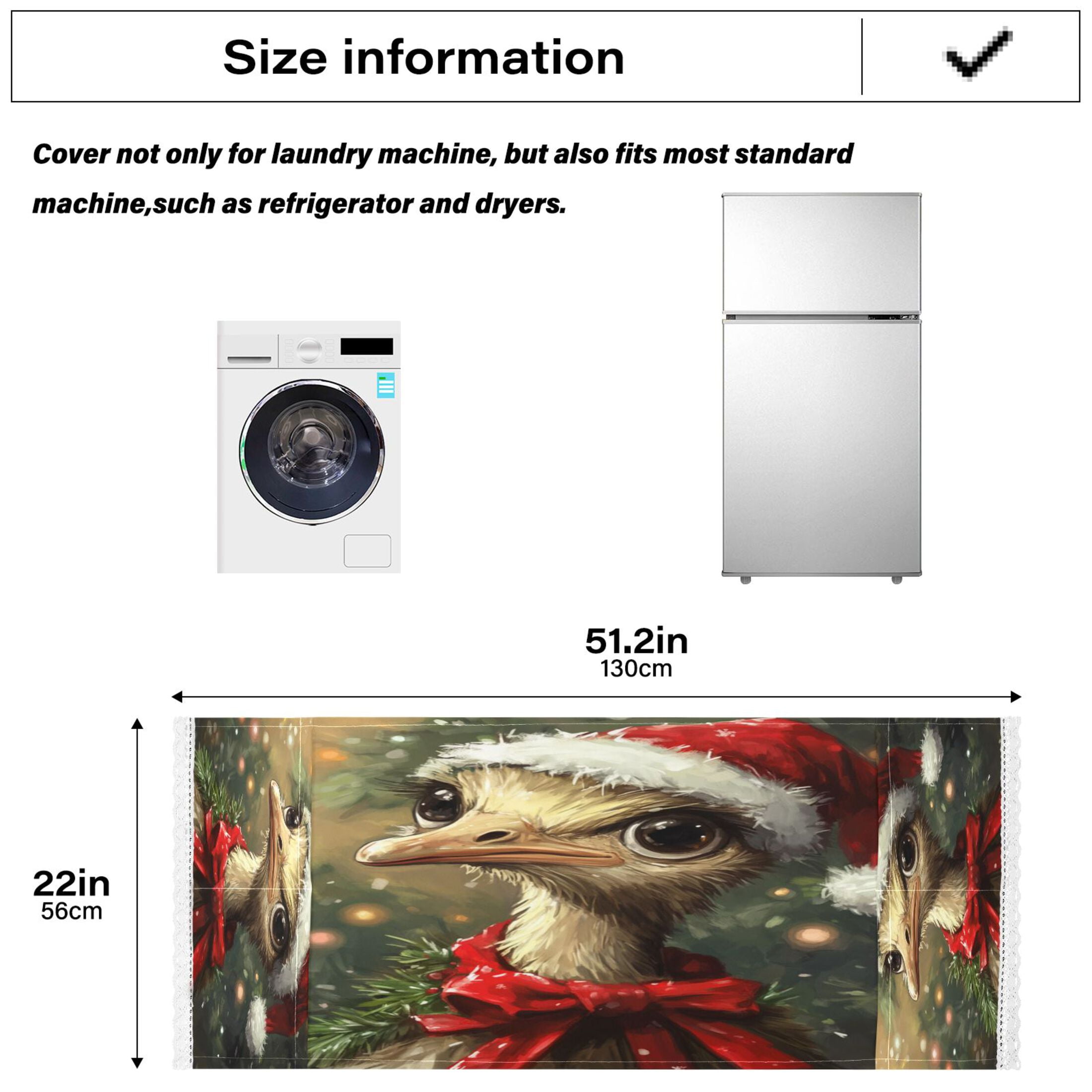 Ostrich with Christmas ElementsWasher and Dryer Covers Dust-Proof and Oil Resistant Fridge Cover with 4 Storage Pockets Washing Machine Top Cover for Laundry Kitchen Home 51.2 x 22 In
