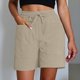 thumbnail image 2 of Pantalones cortos casuales de verano para mujer: ligeros, transpirables, bolsillos laterales, cintura elástica, entrenamiento/viajes, poliéster, tallas S-XXXL, 41-46 cm de largo, 2 of 5