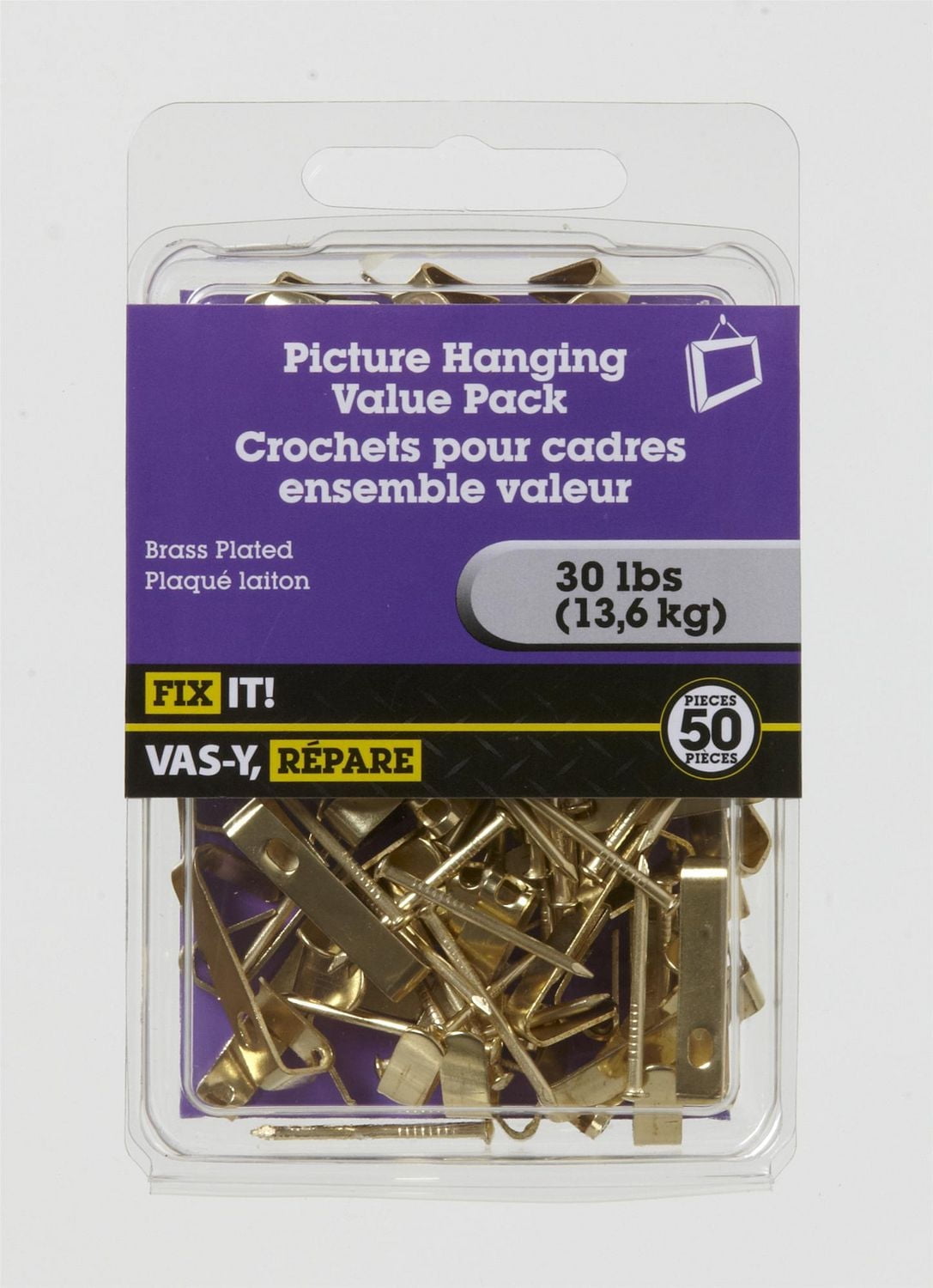Brass Plated Picture Hanging Value Pack 50 Pieces