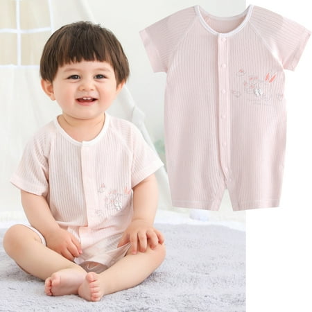 

Summer Infant Baby Girls Pink Cartoon Bunny Cotton Short Sleeve Romper Jumpsuit Overall Playsuit Outfits 6-9M