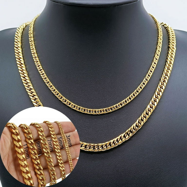 3mm Stainless Steel GoldTone Chain Cuban Men's Necklace Hip Hop Chain Trend  Thick Wide Chain 