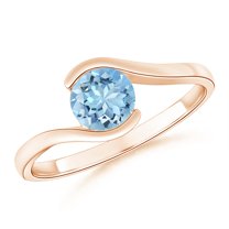 ANGARA Natural Semi Bezel-Set Solitaire Round Aquamarine Bypass Ring in 14K Rose Gold for Women (Size-6mm) | March Birthstone, Birthday, Anniversary, Jewelry Gift for Women | Natural Aquamarine Ring