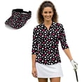 thumbnail image 2 of Garronmavis Heart Polka Dots Women's Golf Shirt and Sun Visor Hat Set Quarter Zip Golf Shirts for Women Breathable Fabric Women Sport Cloth Suitable for Tennis Enthusiasts Washable, 2 of 7