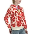 thumbnail image 6 of Fotbe Flowers Red Beige Pattern Womens Long Sleeve Hoodie, Pullover Hooded Sweatshirt, Kangaroo Pocket Hoodie with Eye-catching Drawstrings-XX-Large, 6 of 7