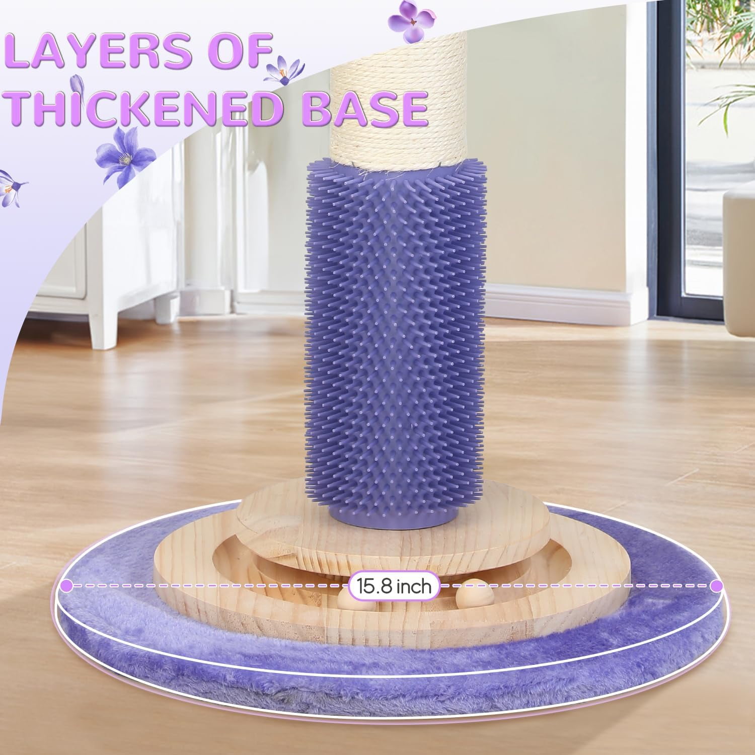 Gothic Black Cat Scratching Post with Sisal Rope, Interactive Ball Toys, and Self-Groomer Brush for Large Indoor Cats