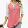 thumbnail image 6 of Ladies Blouse Women's Casual 3/4 Sleeve T-Shirts, Button V Neck Raglan Blouses Color Block Basic Tee Tops Loose Fitting Tunic Shirt L, 6 of 9