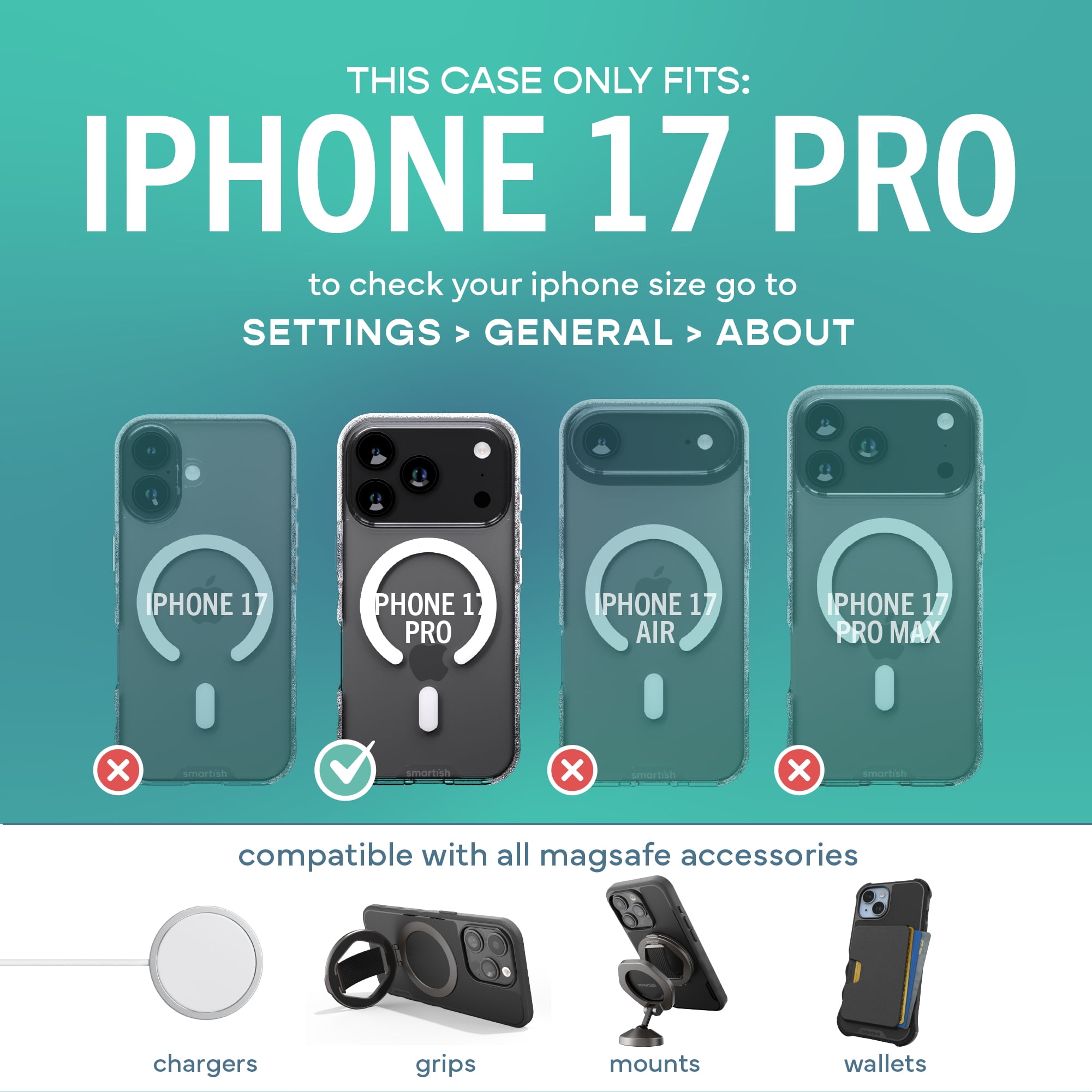 Smartish® iPhone 17 Pro MagSafe Clear Case - Gripmunk Magnetic Slim Case [Lightweight + Protective] Anti-Yellowing Thin Grip Clear Cover for Apple iPhone 17 Pro - Clearly Clear
