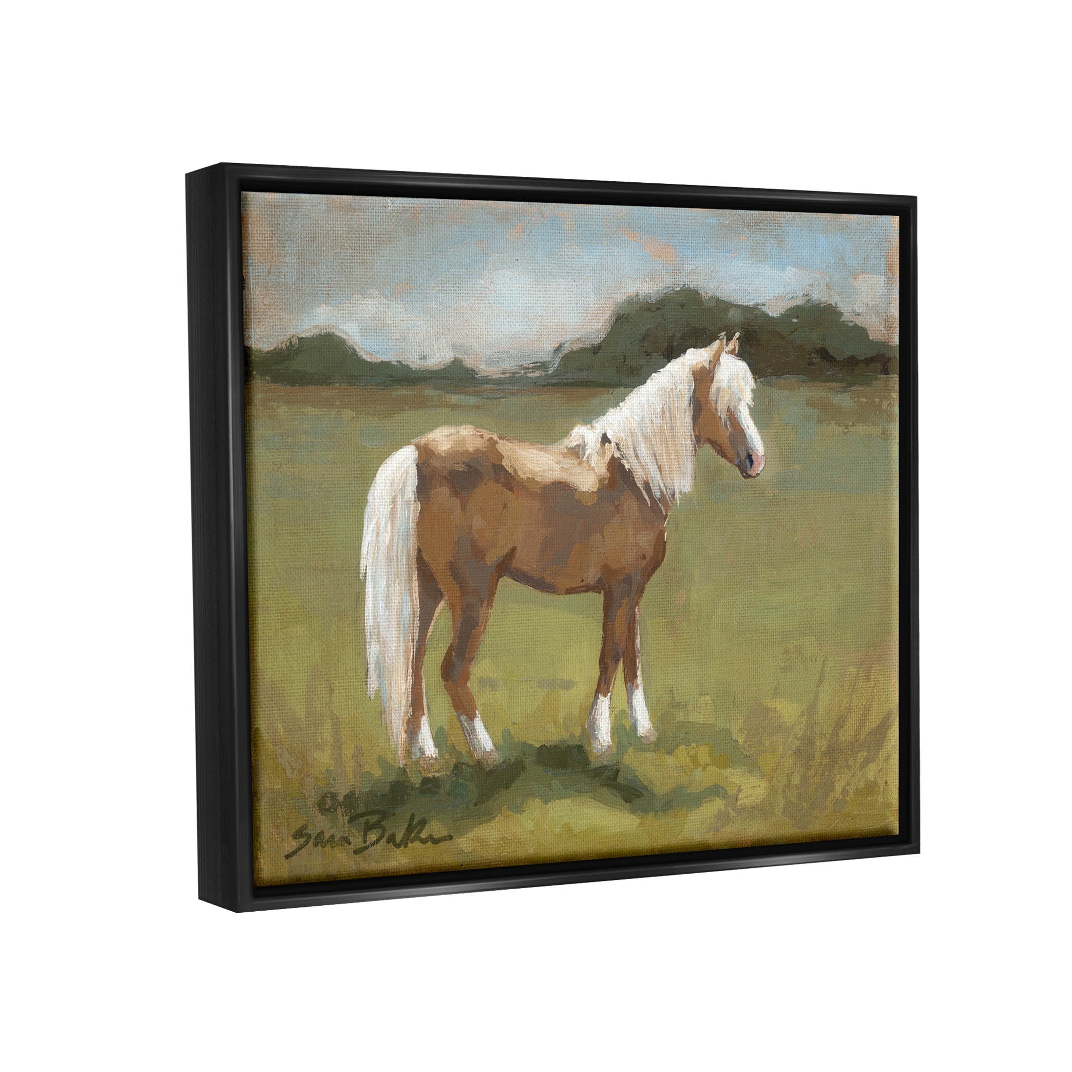 Rural Horse Countryside Landscape Animals & Insects Painting Jet Black Framed Art Print Wall Art