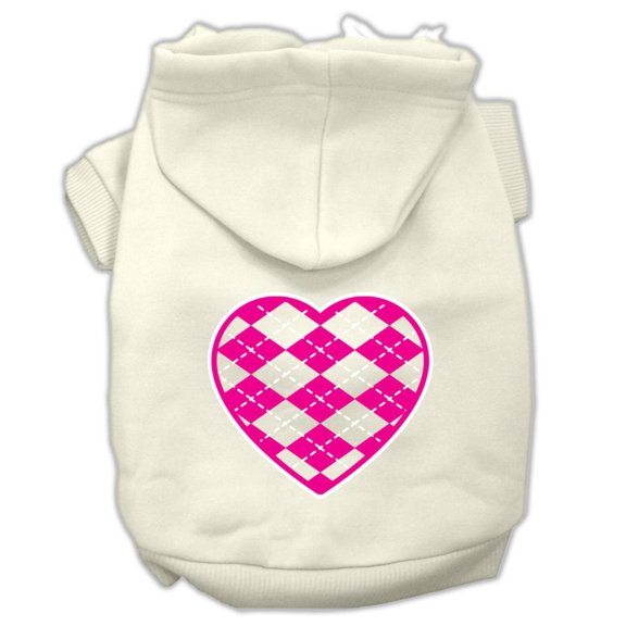 Mirage Pet Products Argyle Heart Pink Screen Print Pet Hoodies Cream Size XL
