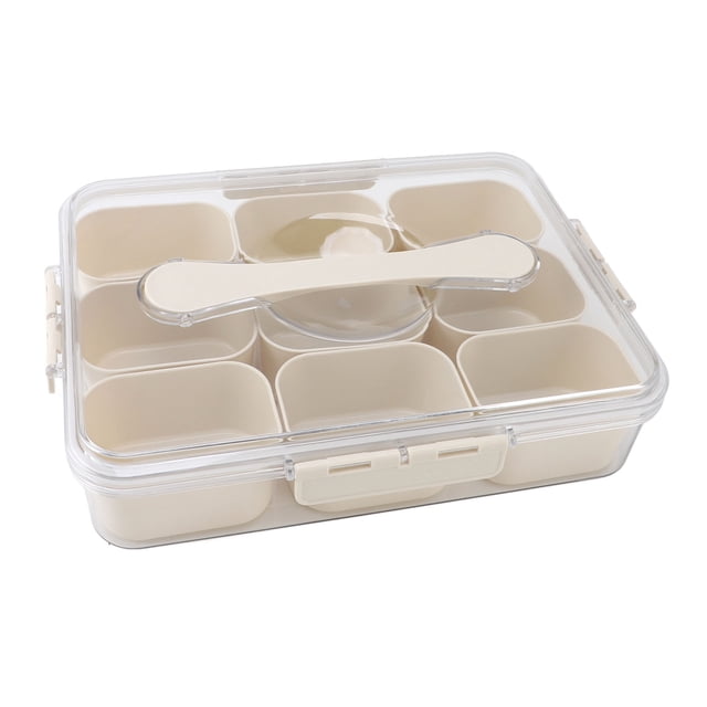 Caja Organizadora De Condimentos De Plástico, Bandeja Para Servir Dividida Con 9 Compartimentos, Mantiene La Frescura De Grado Alimenticio Con Asa De Tapa Transparente Para Cocina