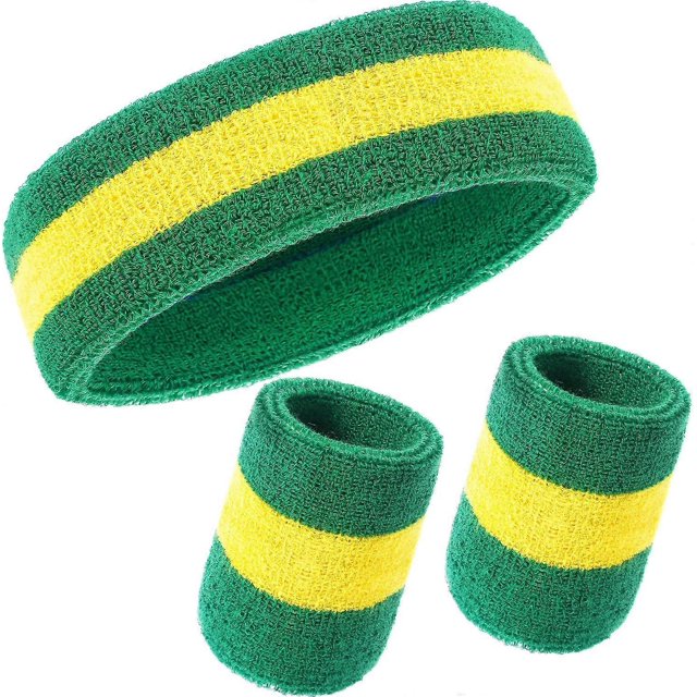 Willbond 3 Pieces Sweatbands Set, Includes Sports Headband and Wrist Sweatbands Striped Sweat Band for Athletic Men and Women