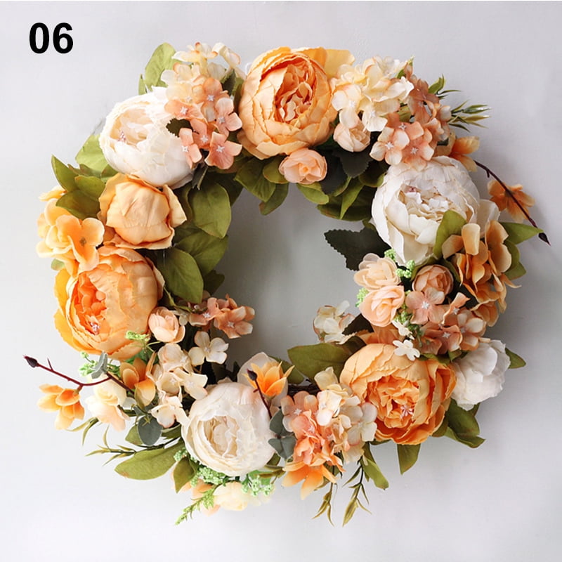 Small Wreath for Home 11 Inches Greenery Decor Artificial Peony Wreath Hydrangea Rose Wreath Simulation Garland Wall Hanging Home Wedding Party Decoration