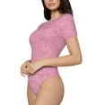 thumbnail image 2 of Haiem Glitter Pink Women's Crew Neck Short Sleeve Bodysuit Tops Stretchy Slim Basic-X-Large, 2 of 9