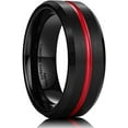 thumbnail image 4 of 8mm Loop Red Black Silver Blue Groove Tungsten Carbide Wedding Band Groove Engagement Ring for Men Comfort Fit, 4 of 10