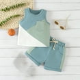 thumbnail image 2 of Darzheoy Toddler Boys' Outfits Casual Patchwork Color Clothes Summer Sleeveless 2 Piece Elastic Waist Round Neck Tank Top Sets ,Size 0 Month-2 Years, 2 of 9
