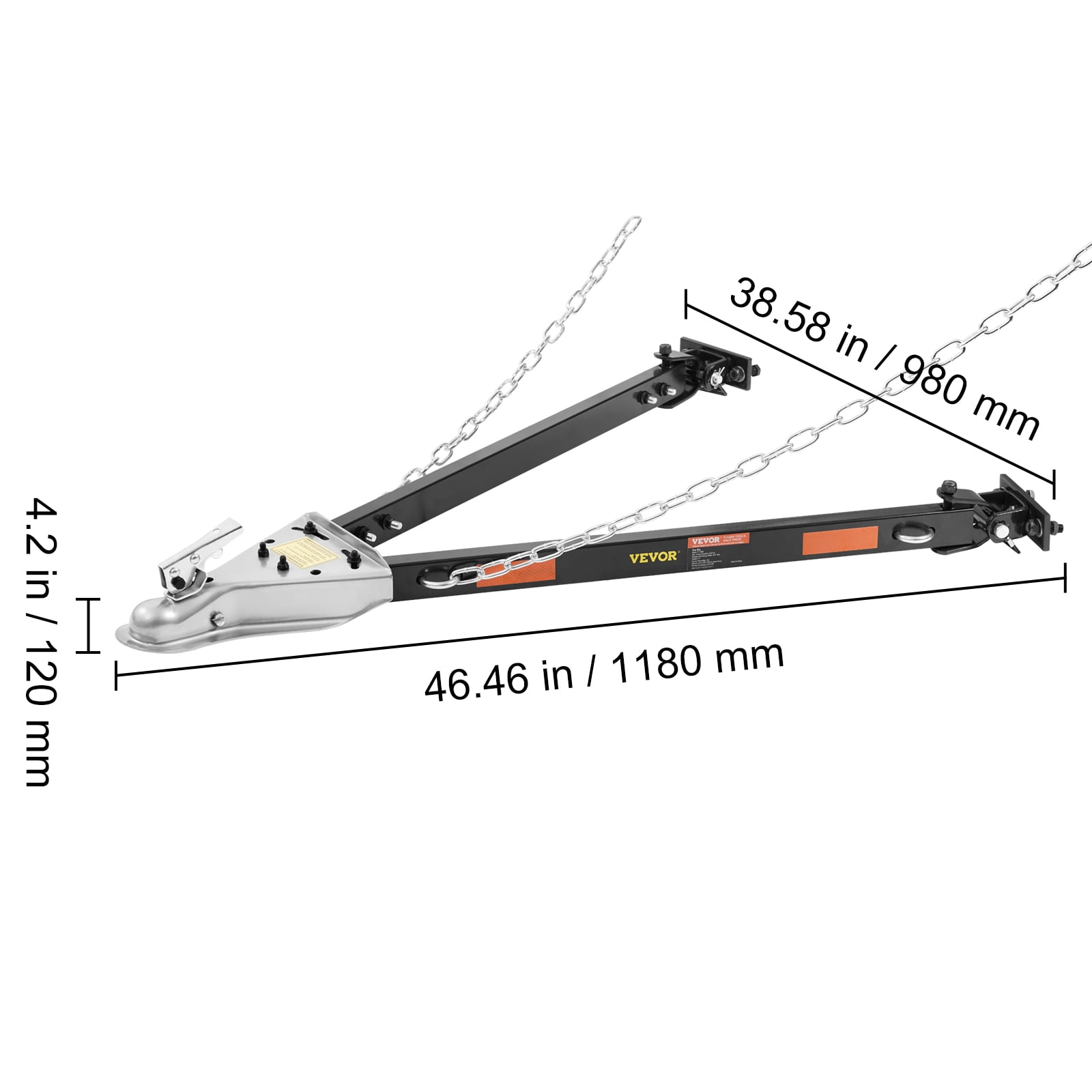 VEVOR Tow Bar, 5500 lbs Towing Capacity with Chains, Powder-Coating Alloy Steel Bumper-Mounted Universal Towing Bar, Coupler Fits 2-Inch Ball Hitch, 39.4-Inch Opening Width, for RV Car Trailer Truck