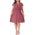 thumbnail image 2 of GRACE & GRANDEUR Women's Plus Size Summer Dress Short Sleeves V-Neck Floral Midi Dresses 1X Red, 2 of 6