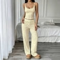 thumbnail image 4 of Blmnix Pajamas for Women Sexy Pajamas 2 Piece Pajama Set Sleepwear Sets Sleepwear Yellow Sleeveless Square Neckline Long Spring Pajamas for Women Set,S, 4 of 7