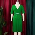 thumbnail image 4 of AURA Plus Size V Neck Pleated A Line Midi Dress High Waist Elegant Summer 2024 Office African Style Dress with Belt, 4 of 10