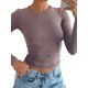 thumbnail image 4 of Mujeres de manga larga Camisetas ajustadas Crewneck Color sólido Athletic Slim Fit Outwear para correr Yoga Base Tees Nituyy Negro, azul, rosa, blanco. Top peplum de manga larga, 4 of 5