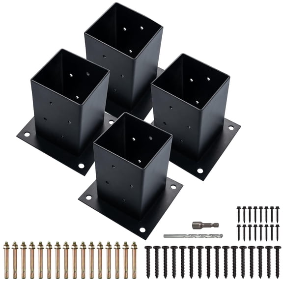 (4 PCS) VASGOR 4x4 Post Base , 2mm Thick Steel and Black Powder Coated,Come with Wood Screws and Concrete Anchors