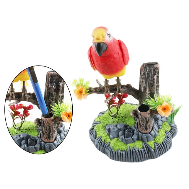 Electronic Bird Pcs Induction Parrot con portalápices Bird Sound Activated Toy para decoración Decoración de oficina Decoración de jardín Niños rojo Yotijar Sonido activado
